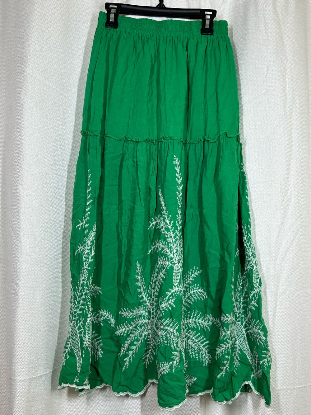 Laffaire Los Angeles Green Tiered Maxi Skirt Embroidered Size XS